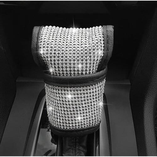 Universal Diamond Crystal Car Gear Shift Collar Cover Glitter Rhinestones Decor Auto Shifter Hand Brake Covers Car Interior
