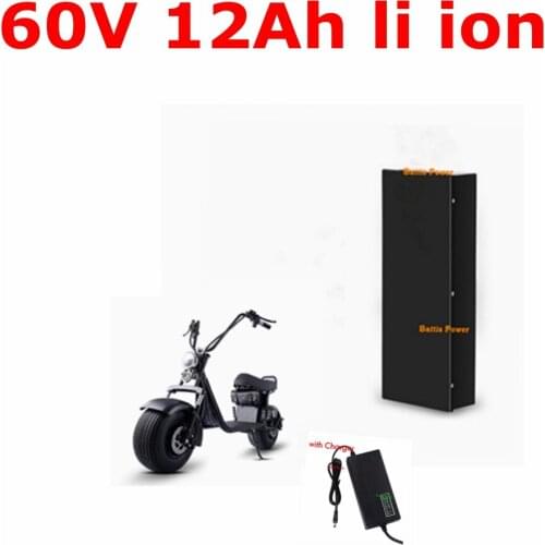Waterproof 60V 12Ah Lithium-ion Battery pack 18650 BMS for 1000W two Wheel Foldable citycoco scooter X10 x7 X8 + 2A charger