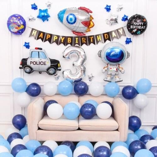 Outer Space Party Astronaut Rocket Foil Balloons Galaxy Theme Party Boy Kids Favors Birthday Party Decor Banners Helium Balls