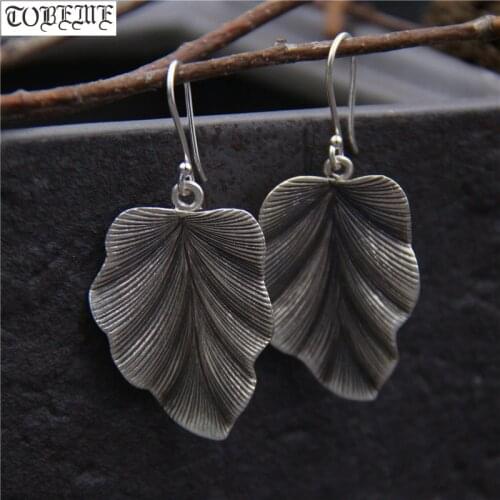 Handcrafted 100% 925 Silver Leaf Earrings Thailand 925 Sterling Silver Women Earrings Pure Silver Lady Drop Earrings