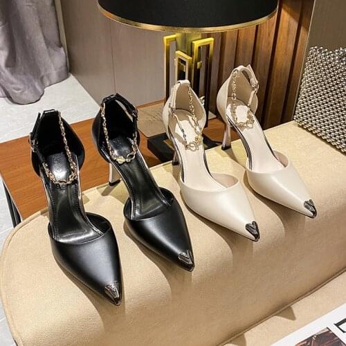 2021 One-Word Buckle Heels Women Stiletto Heel Internet Celebrity Sexy plus Size Shoes for Women Sandals