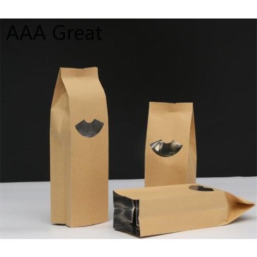 100Pcs/Lot Aluminum Foil Kraft Paper Bag Food Packaging Bags Tea Plastic Window Pouch Candy Storage Supplies Grains Rice Snack