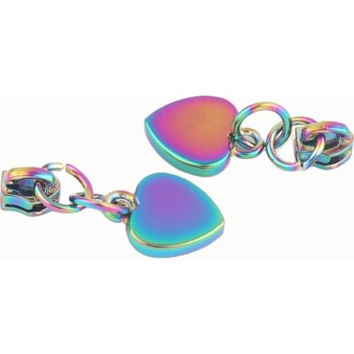 3# Rainbow Metal Zipper Head Heart Shape Purse Handbag Hardware supplies Separating Zipper Pulls For Supplies Jacket Apparel
