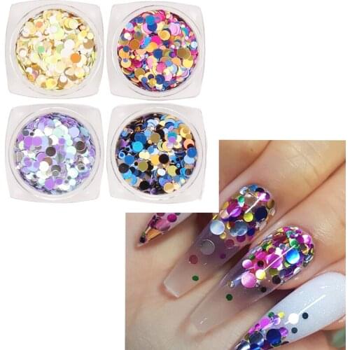 4Box Holographic Butterfly Shape Nails Glitter Flakes DIY Round Shiny Sequins Powder for UV Gel Polish Nail Art Decoration