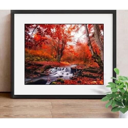 5D Diamond Painting Autumn Landscape Diamond Embroidery Maple Leaves Full Drill Square Picture Of Rhinestone Decoration