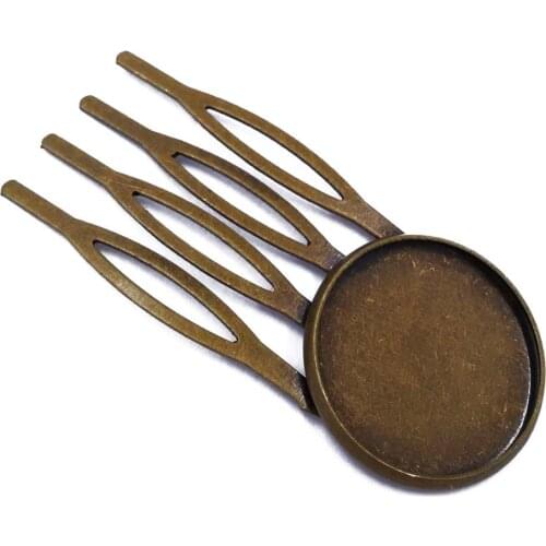 Antique Bronze 100pcs 4 Teeth with 20mm Bezel Blank Hair Combs Base Settings Findings for Cabochon Jewelry Making HCF35