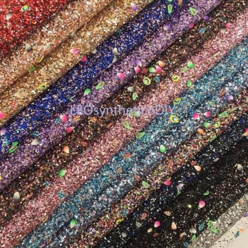1PC 21X29CM Glitter Fabirc, Chunky Glitter Leather with Peacock Tails For Making Bows LEOsyntheticoDIY GM3153A