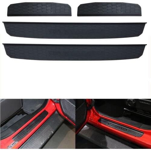 Black Front Rear Car Door Sill Cover Panel Step Threshold Scuff Plate Protector Fit for Jeep 2018 JL 4Door(4pc Kit) JL1001