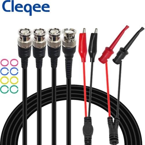 Cleqee P1260 3pcs/set BNC Coaxial Cable Test Lead Kit BNC to BNC & Alligator Clips &Test Hook Clip Test Lead with Color Rings