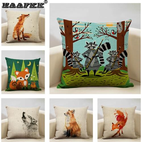 Christmas Nordic Pillowcase lovely animal fox Decorative Cushion Cover Cotton Linen Throw Pillow cover Cojines almofadas 45x45cm