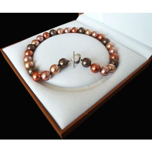 Women Gift word Love Free shipping Rare Huge 12mm Genuine South Sea Blend color Shell Pearl Necklace Heart Clasp 18