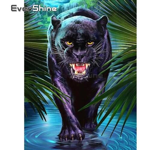 EverShine 5D DIY Diamond Painting Full Drill Square Animals Cross Stitch Diamond Embroidery Black Panther Rhinestones Art Gift