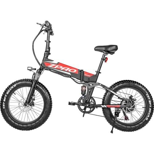 ZPAO Fat Tire 20x4.0 Inches Electric Bike Folding E Bike 500W 750W 48V 12.8Ah Lithium Battery Mountain Bike For Adults
