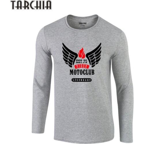 TARCHIA T-Shirts 2021 New Design Long Sleeve 100% Cotton Tees Tops Mens Slim Casual T Shirts Homme Rider Motoclub Fashion