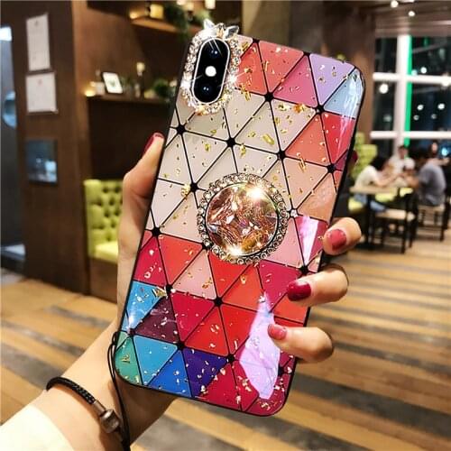 Glossy Diamond Kickstand Hard Phone Case For Iphone XS MAX 11 promax XR 6 6s 7 8Plus 8+ Back Cover Telefon Funda Holer Coque