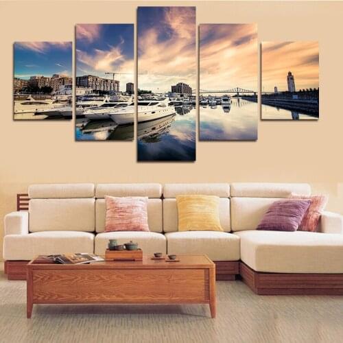 Hd Five-Piece Art Wall Poster Sea and Boat Modern Print Canvas Painting Home Decoration Living Room Bedroom Painting Frameless