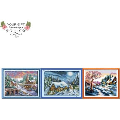 Joy Sunday Snowy Night Home Decoration F025(1)(2) F178 14CT 11CT Counted Stamped Snowscape Winter Cross Stitch Needlepoint Kit