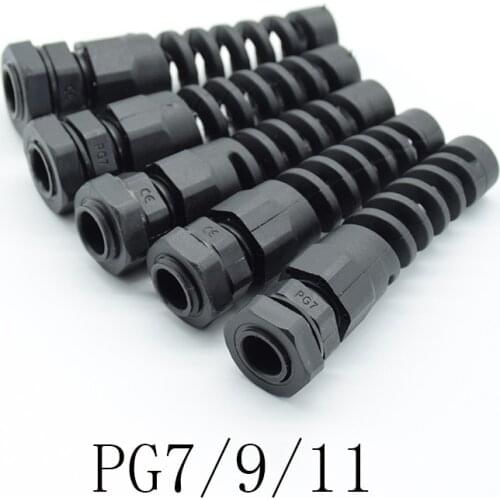 5pcs IP68 Waterproof M12 PG7/PG9/PG11 Cable Gland Connector Plastic Flex Spiral Strain Relief Protector For 3.5-6mm Wire Thread