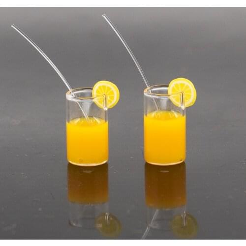 2Pcs 1/12 Dollhouse Miniature Accessories Mini Lemon Water Cup Simulation Lemonade Cup Drinks Model Toy for Doll House Decor