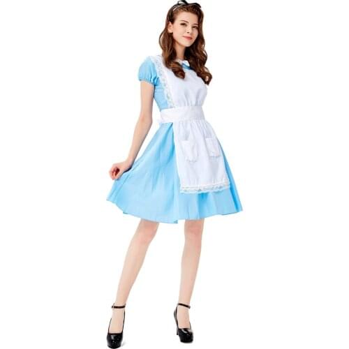 Halloween Blue Party Adult Anime Cosplay Costume Sissy Beer Maid Sweet Lolita Service Dress