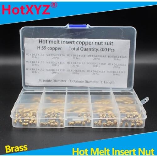 Female Thread Knurled Threaded Embedment Hot Melt Insert Brass Nuts Assortment Kit for 3D Printing Injection Molding