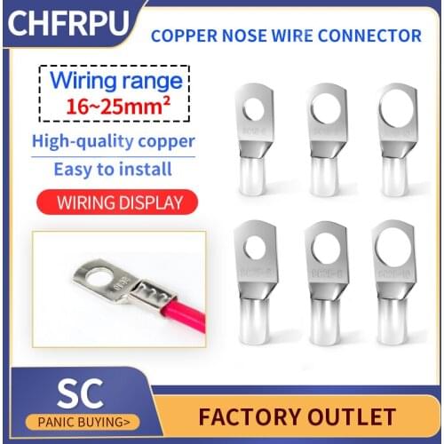10pcs SC16-6/8/10 25-6/8/10 Tinned Copper Cable Lug Kit Bolt Hole Battery Terminals copper nose Wire connector Cable lugs