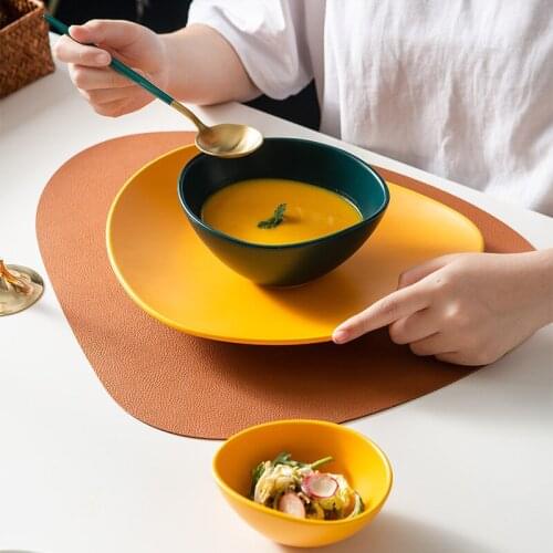 Nordic Ceramic Breakfast Salad Bowl Dessert Pasta Steak Plate Microwave Safe Baked Rice Bowl Dinner Dish Kitchen Dinnerware