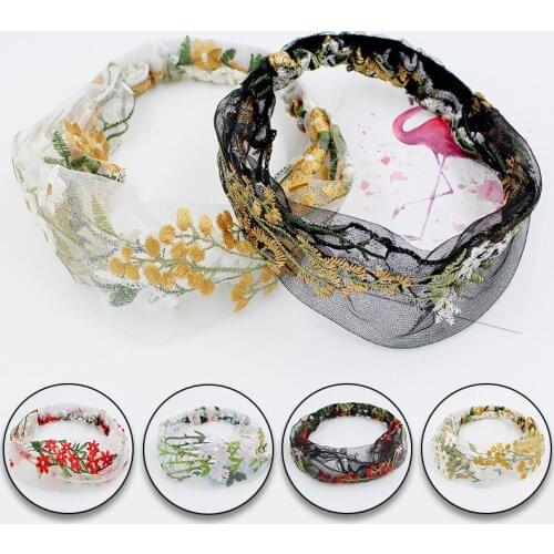 New Exquisite Lace Embroidery Flower Headband Super Fairy Garden Girly Temperament Soft Stretch Headband Tie Hair Accessories