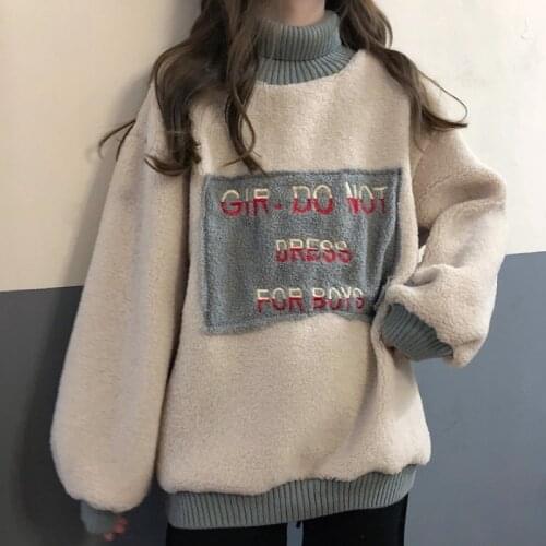 2020 Autumn Winter New Korean Style Loose Letter Thickening Turtleneck Pullover Sweatshirt Jacket Women Fashion Clothes kawaii