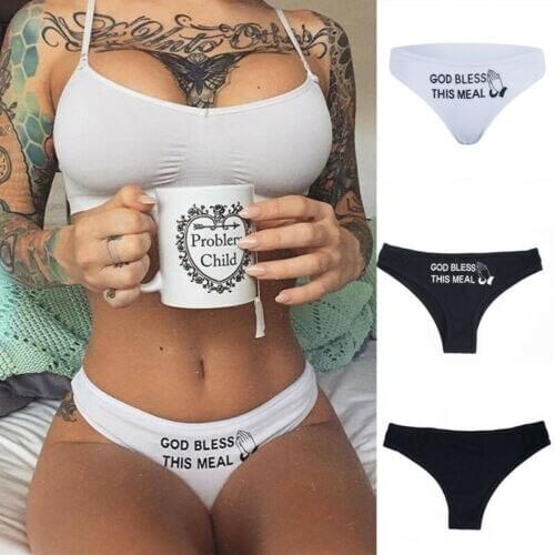 New Women Sexy Cotton Panties GOD BLESS THIS MEAL Underwear Nightwear Briefs Soft Comfort Underpants