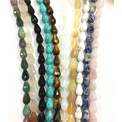 New Natural Stone Beads Crystal Turquoises Agates Tiger Eye Facecut Drop Shape for Jewelry Making Bracelet Necklace 12x8mm 32PCS