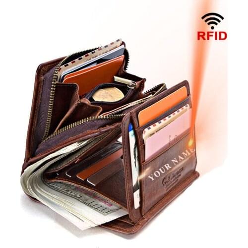 New Crazy Horse Leather Multifunction Mens Wallet Fashion Mens Genuine Leather Buckle Clutch High Quality Cow Leather Wallet