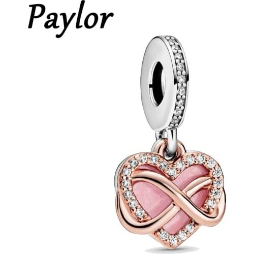 Paylor 2020 Newest Rose Gold Color Sparkling Infinity Heart Dangle Charm Fit Original Pandora Beads Bracelet Jewelry Gift