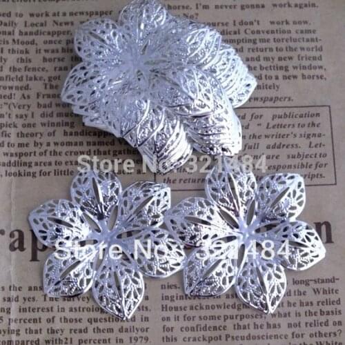 Wholesale Free shipping-200pcs silver plated Tone Filigree Flower Wraps Jewelry Findings Connectors 65mm