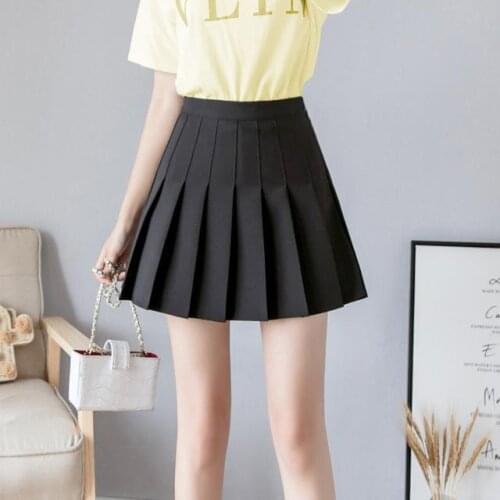 Pleated female spring summer autumn winter seasons high waist Korean college wind wild sweet zipper solid color A-line skirt