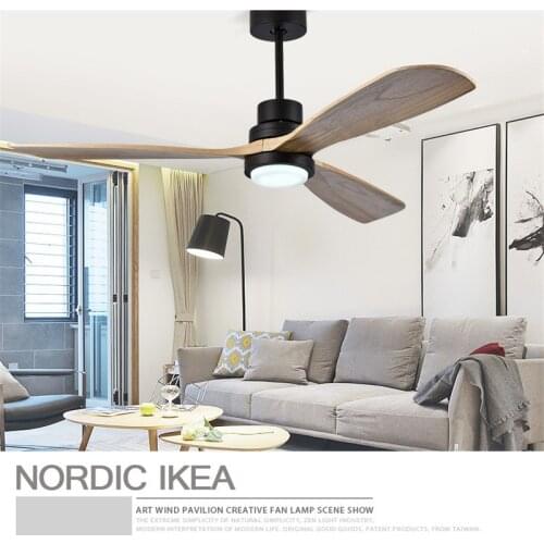 Nordic Retro Loft Dinning Room Led Ceiling Fan Light Modern Bedroom Living Room Restaurant Coffee Shop Solid Wood Fan Lamp