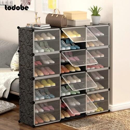 Simple Modular Shoe Rack Plastic Steel Removable DIY Shoes Boots Storage Organizer Hallaway Saving Space Shoe Cabinet with Door