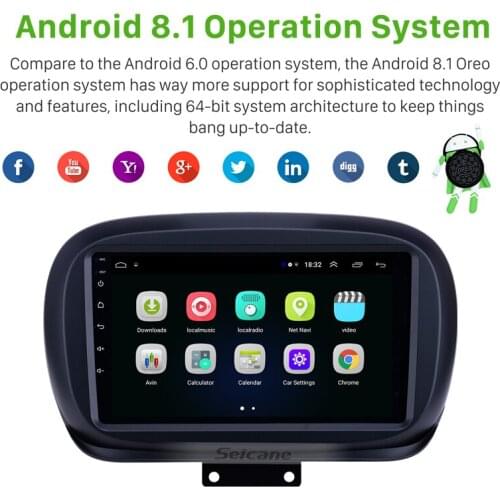 Seicane 9 inch Android 8.1 2din Car Head Unit Radio Audio GPS Multimedia Player for 2014 2015 2016 2017 2018 2019 Fiat 500X