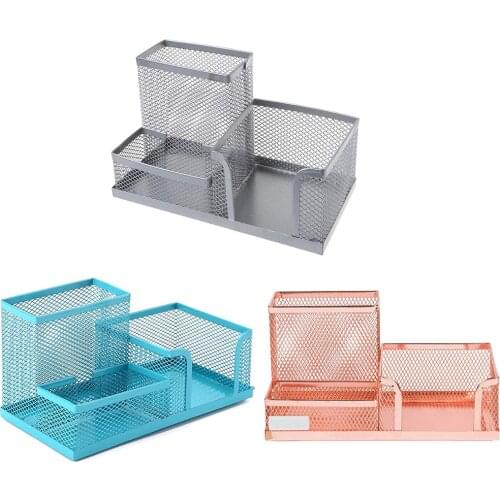 XRHYY Students Stationery Mesh Pen Holder Multi-Functional Desk Organizer Pencil Ruler Stick Note Holder School Office Supplies