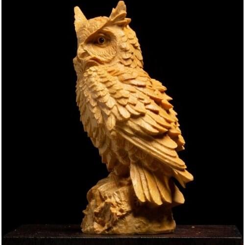 CCZHIDAO Solid Wood Owl Statue 11/13CM Animal Sculpture Ornaments Carving Crafts Home Accessories