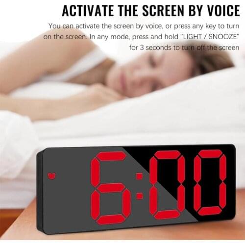 LED Mirror Alarm Clock Digital Snooze Table Clock Wake Up Light Electronic Large Time Display Night Clock Bedside Clock for Home