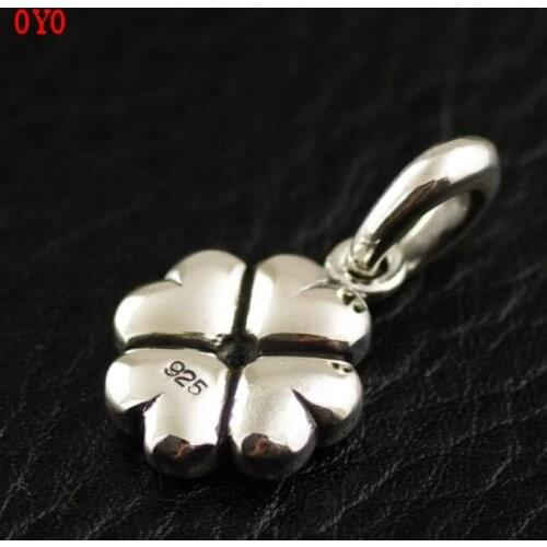 Thailand imported, 925 sterling silver solid four-leaf clover Thai silver pendant