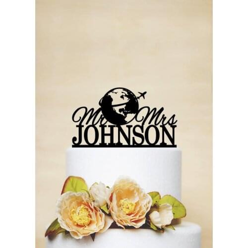 Travel themed Wedding Cake Topper, Mr & Mrs Cake Topper, Last Name Cake Topper, Map Cake Topper,Personalized travelling Cake Top
