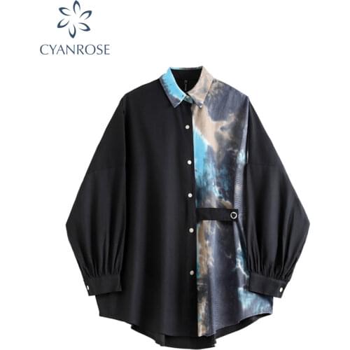 Streetwear Long Sleeve Womens Blouse Shirt Patchwork Turn Down Collar 2020 Autumn Korean Fashion Clothing Casual Female Tops
