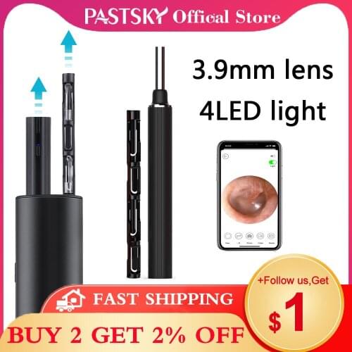 PASTSKY 3.9mm Ear Cleaner Ear Candle Removal Endoscope Spoon Smart WiFi Wireless 3.0MP Camera 4 LED Light Nose Oral Inspection