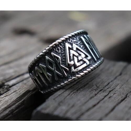 Vintage Stainless Steel Mens Silver Color Ring Viking Rune Rings Nordic Rune Amulet Jewelry