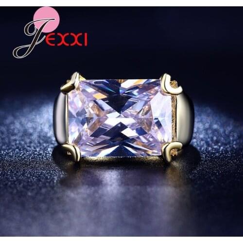 Top Quality Fashion Design White Rectangle Cut Cubic Zirconia Crystal Yellow Gold Filled Rings Women Men Accessory Gift