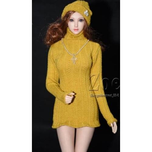 1/6 Female soldier sweater hat yellow sweater skirt for 12 inch action figure body model accessories