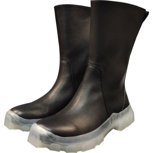 Men Casual Boots Luxury Trainers Cow Genuine Leather Spring Male Black Adult Sneakers Mid-Calf Boots Brand Flats Shoes