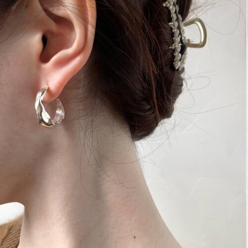 Woman Earrings Geometric Vintage Irregular Curved Hollow Metal 925 Silver Gold Color Simplicity Mature Women Earring Jewelry